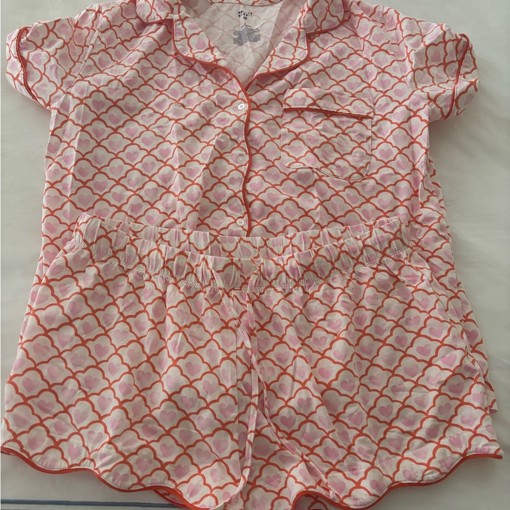 Roller Rabbit Pink and Orange Heart-Pattern Short Pajama Set